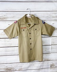 Boy Scouts Of America Boys Shirt Sz L Khaki Collared Button Up Pockets Official