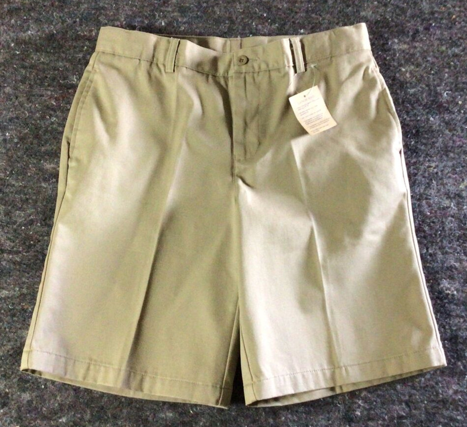 Land’s End School Uniform Shorts Boys Size 14 H Beige Tan Flat Front