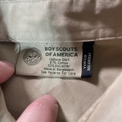Boy Scouts Of America Shirt Youth Medium Beige Uniform Hat Neckerchief Set Lot