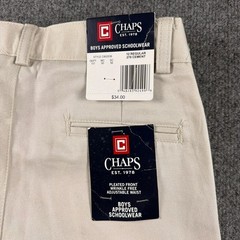 Chaps Pleated Front Pants Boys 12 Regular Cement Tan Schoolwear Adjustable Waist