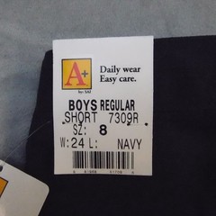 A+School Apparel Shorts Boy 8 Regular Navy Blue Pleated Adjustable Waist Uniform