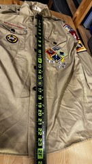 Boy Scouts BSA Cub Scouts Shirt Youth Large Tan Long Sleeve Uniform Patch Stains