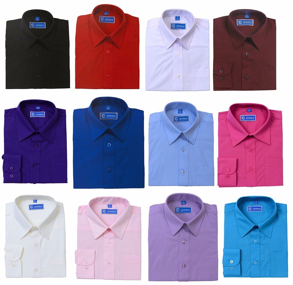 Boys Dress Shirt Long Sleeve Solid School Uniform Size 4-20 Formal Wedding New