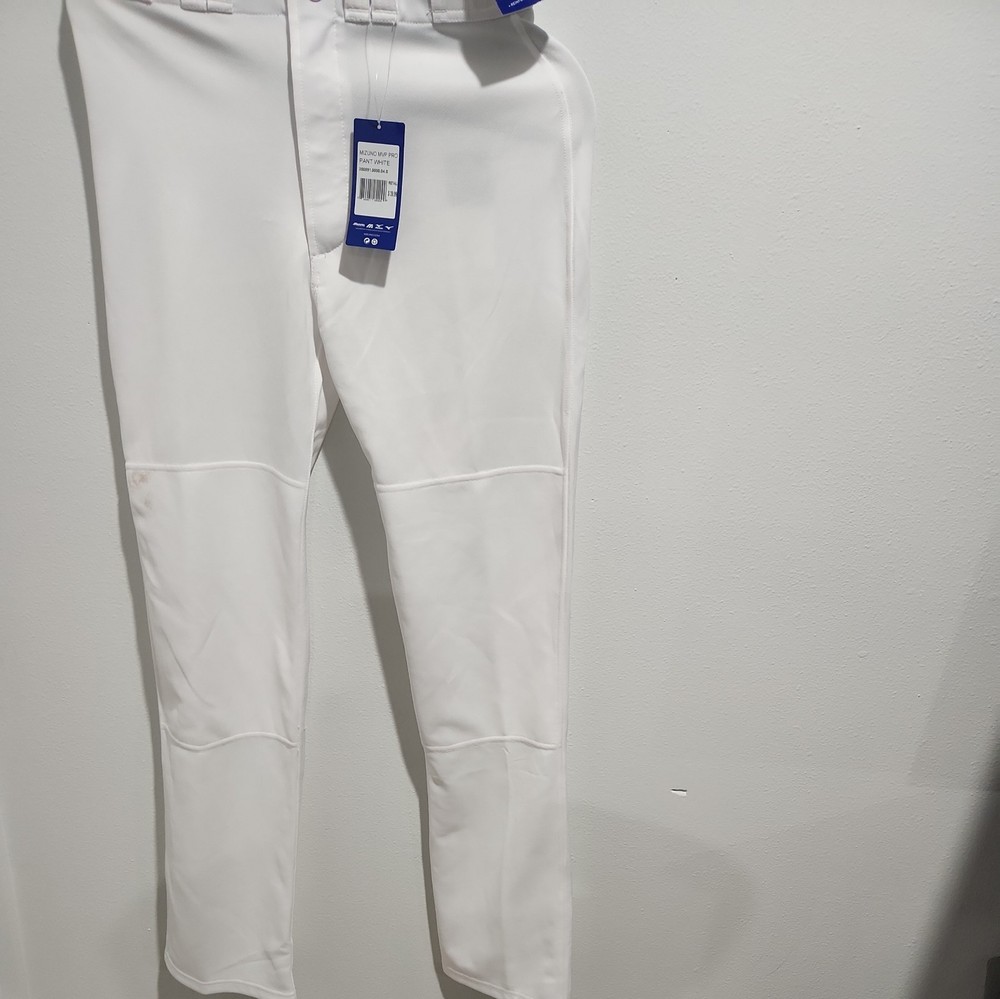 Mizuno Adult Small Flat Front Reg Fit Polyester Prospect White Baseball Pants