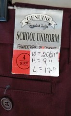 Genuine 20″ x 17″ School Uniform Burgundy Boys Pants 4 Reg