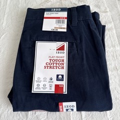 Boys Izod Navy Adjustable Waist Flat Front School Uniform Pants 12 Slim New