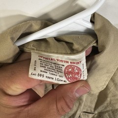 Boy Scouts BSA Cub Scouts Shirt Youth Large Tan Long Sleeve Uniform Patch Stains