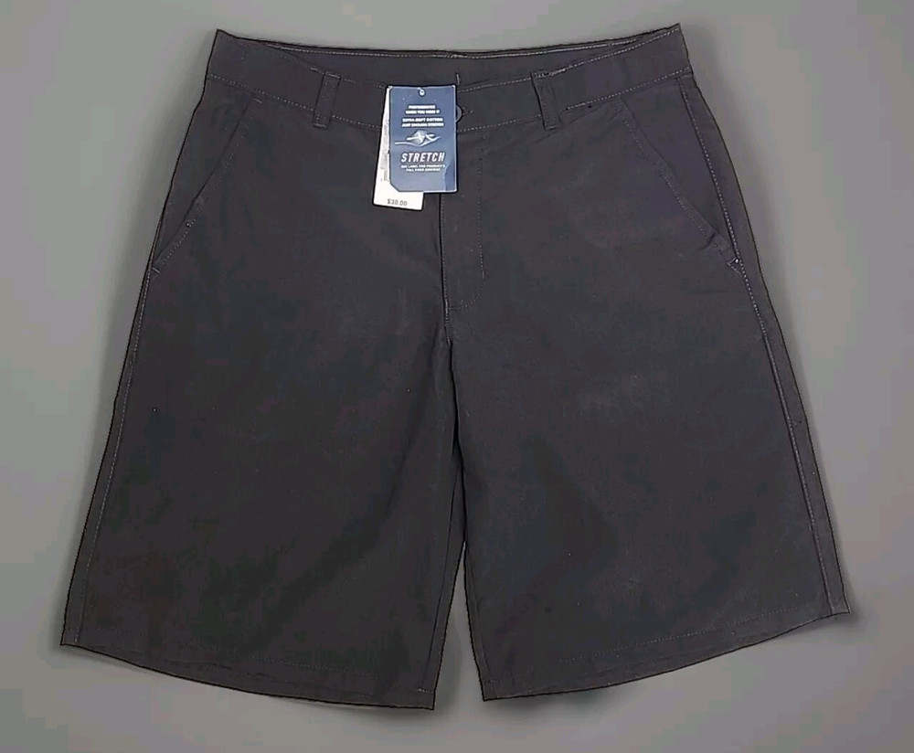 Boys Black Chaps Flat Adjustable Waist School Uniform Shorts In Size 18 Regular