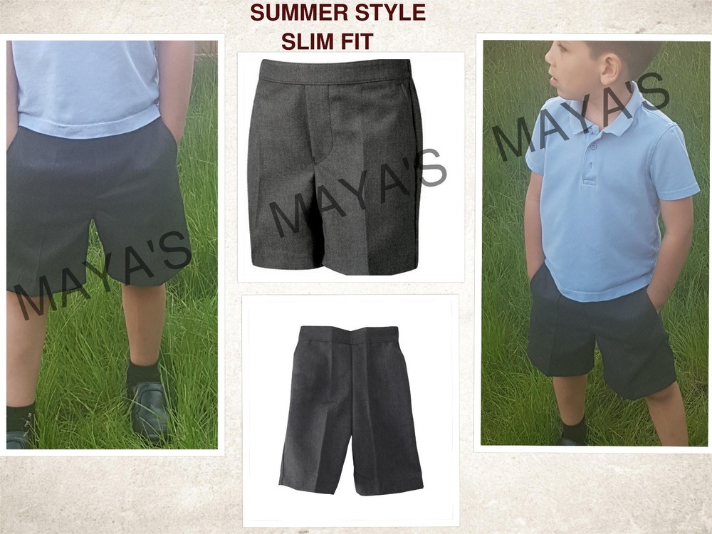 BOYS SCHOOL PULL-UP-SHORTS UNIFORM GREY ELASTICATED BACK (NO ZIP/CLIP) 2-16YEAR