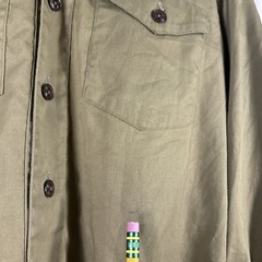 Boy Scouts of America Uniform Shirt Long Youth Large Green Collarless VTG Damage