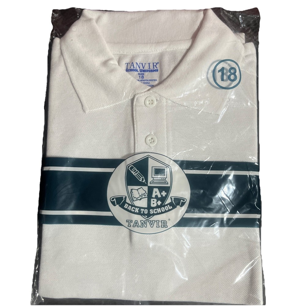 white polo children’s uniform shirts size 18