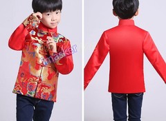 Chinese Tang Suit Red Clothing for Kids Boy Hanfu Dragon Print Party Top Stage