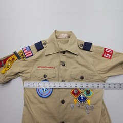 Boy Scouts Of America Boys Youth Medium Uniform Shirt USA Made Patches Pins