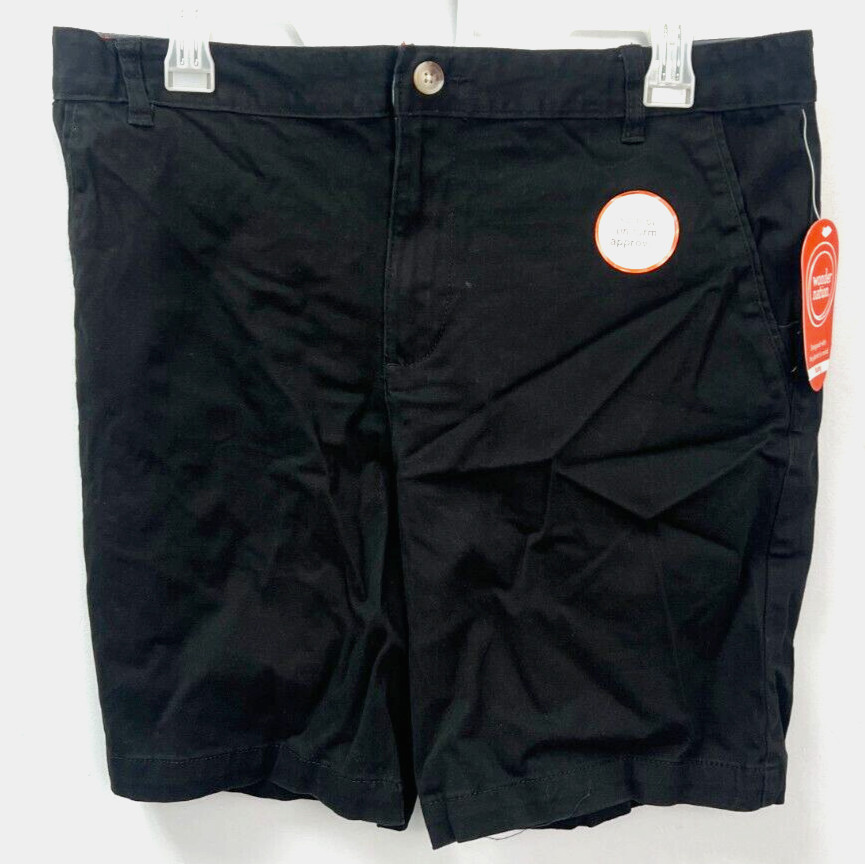 WONDER NATION Black Flat Front School Approved Uniform Shorts Boys Size 16 Husky