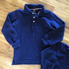 French Toast Boys Uniform Polo Shirt Small 6/7 Blue Long Sleeve Lot Of 2