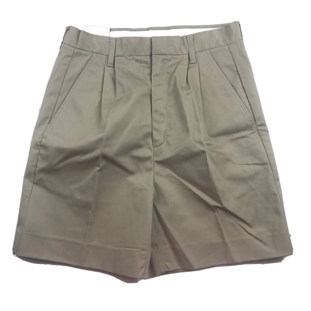 Authentic School Uniform Shorts Boys 18 Beige Elastic Waist Pleated Front NWT