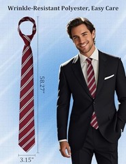 Striped Ties for Men 3.15″ Classic Plaid Pattern Mens Necktie Burgundy Striped