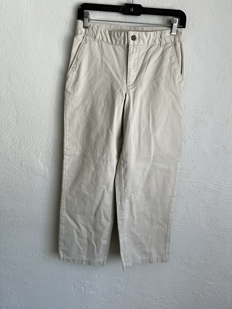 Izod Boys Begie 100% Cotton Flat Front Adjustable Waist Uniform Pant, 12 Husky