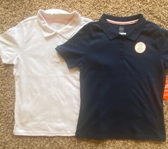 Boys School Uniform Short Sleeve Polo Shirt Shrink Resistant White Blue 2 Pack