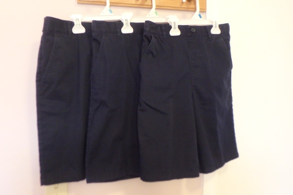 Lot of 3 French Toast Boys Uniform Pull-On Twill Shorts, Navy, Size 14