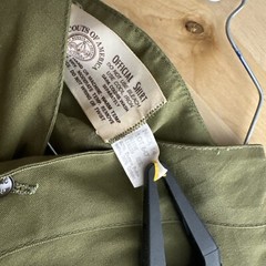 Boy Scouts of America Uniform Shirt Long Youth Large Green Collarless VTG Damage