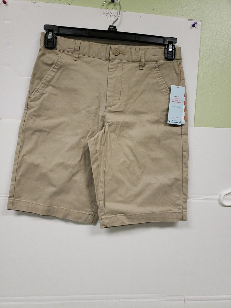 Cat & Jack Boys School Uniform Khaki Shorts Beige Stretch Sz 12 Husky NWT