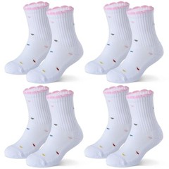 Ruffle Ankle Crew Socks School Uniform 8-11 Years 4 Pairs White With Hearts