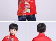 Chinese Tang Suit Red Clothing for Kids Boy Hanfu Dragon Print Party Top Stage