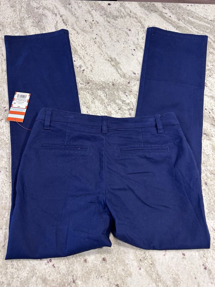 Cat & Jack Boys Blue Uniform Pants Size 14 Cotton Twill Adjustable Waist Button