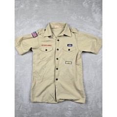 Boy Scouts of America Shirt Kids Youth Large Tan Short Sleeve Patches Gorpcore