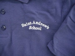 Boys Jonathan Reed Navy Saint Andrews School S.S. Uniform Shirt Sz Large &XLarge