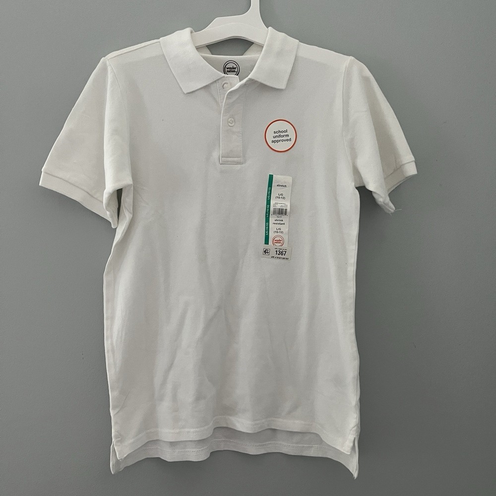 WONDER NATION L (10-12) Boy’s White School Uniform Short Sleeve Polo Top collar