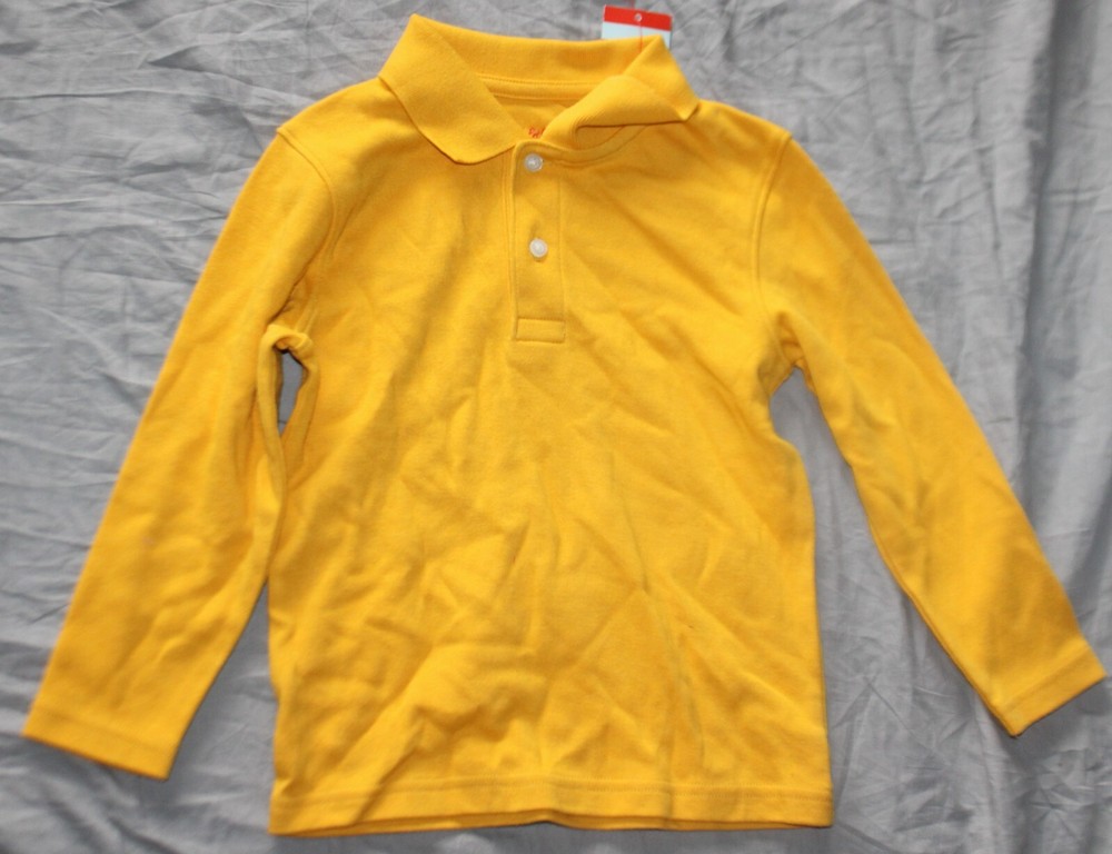 Cat & Jack Boys’ Long Sleeve Interlock Uniform Polo Shirt – Gold 3T