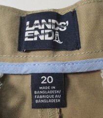 LANDS END Khaki School Uniform Plain Front Cotton Chino Shorts Boys 20 NEW