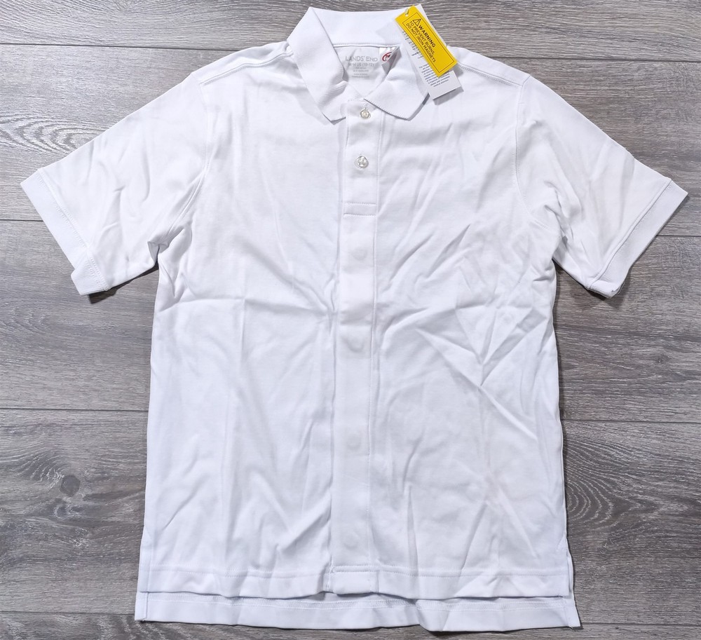 Lands End Shirt Kids Medium 10-12 Interlock School Uniform White Polo Boys Girls