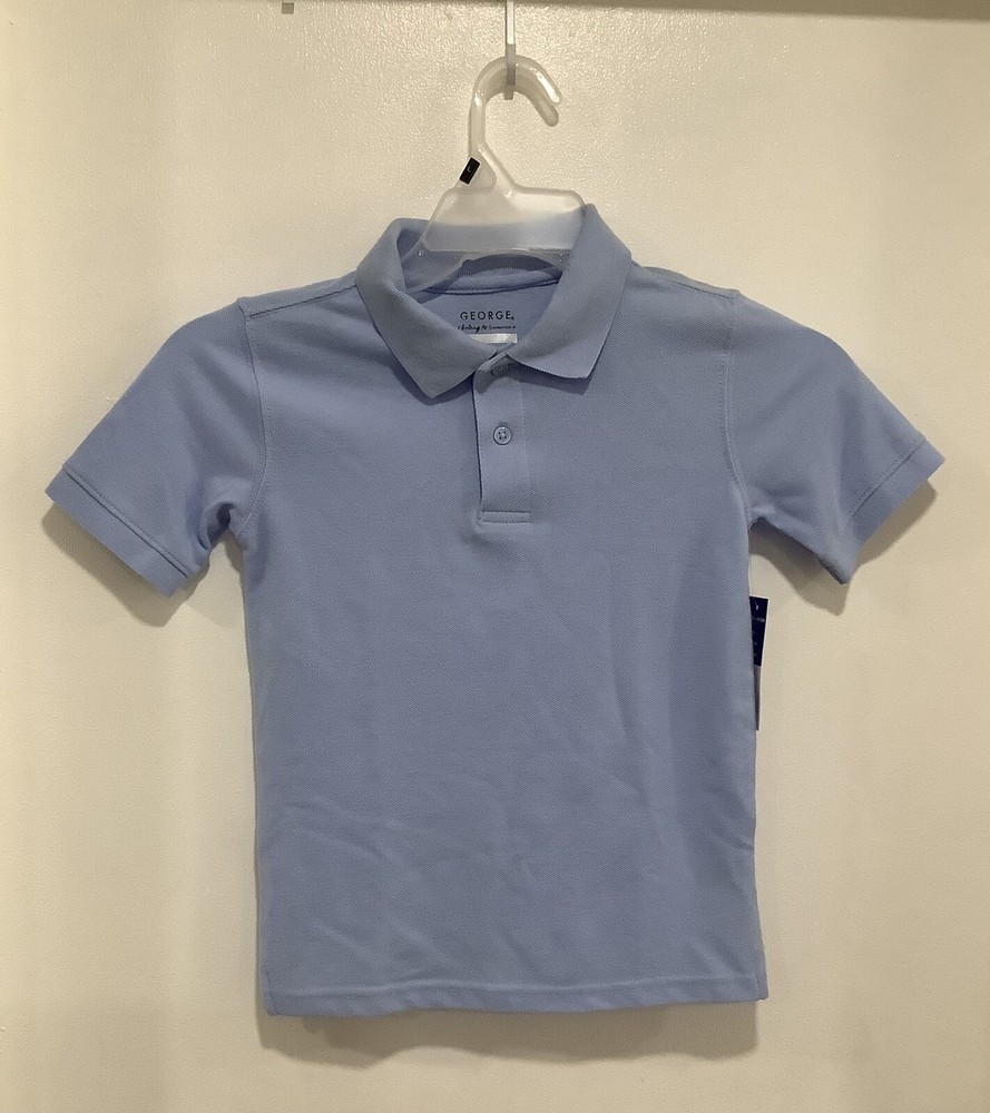 George Boys School Uniform Light Blue Short Sleeve Polo Shirt -Size Small (6-7)