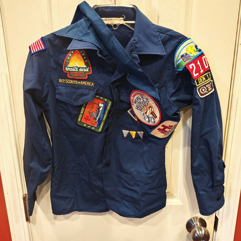 VTG Boy Scouts Of America Uniform Shirt Youth Medium 10-12 Blue Patches 1994