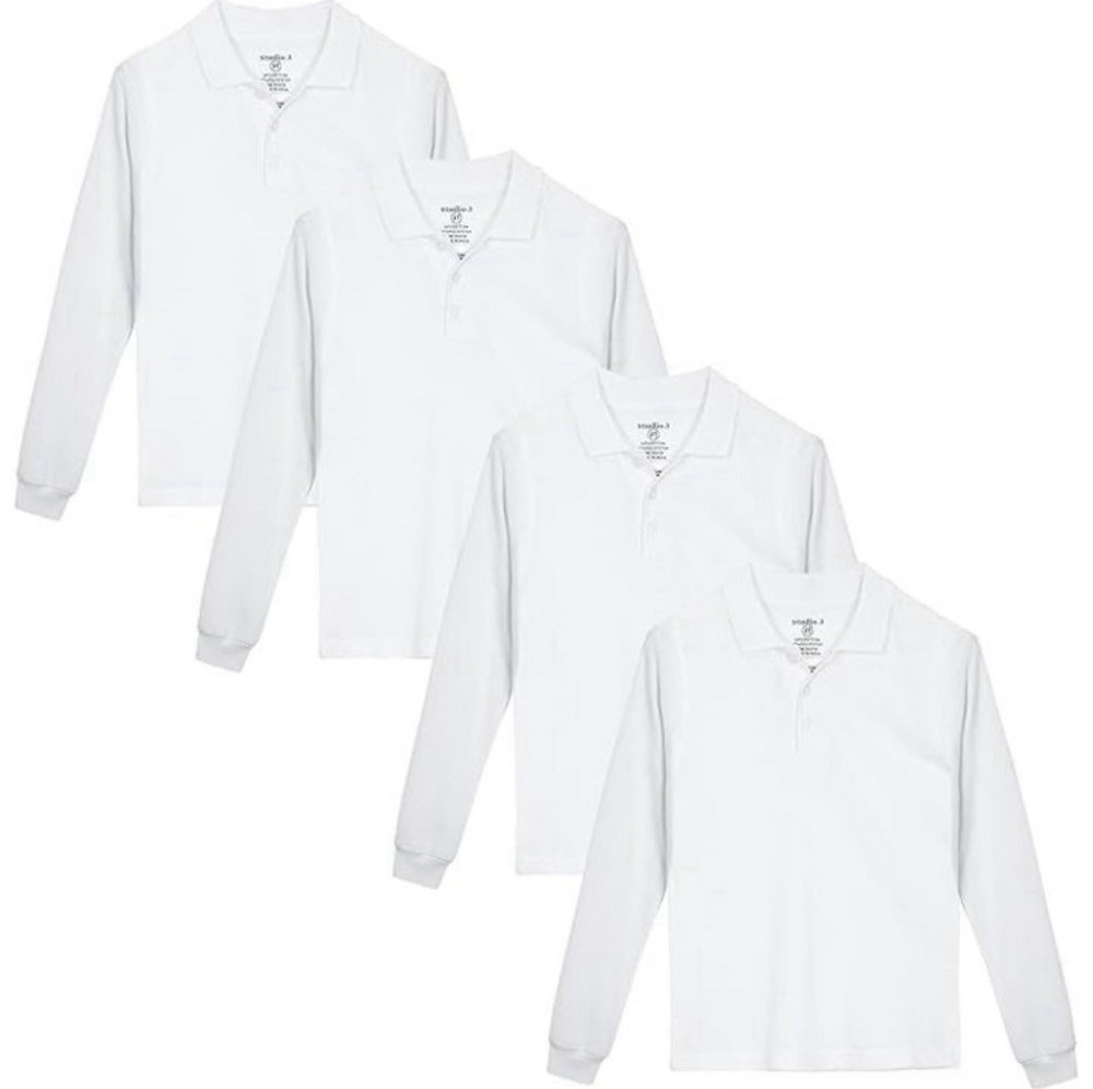 NEW Back To School Studio 3 Boy’s 4-Pack L/S Pique Polo Uniform Shirts Sz 14/16