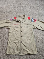 Vintage Boy Scouts Of America Shirt Boys Large Brown Official Uniform USA Made