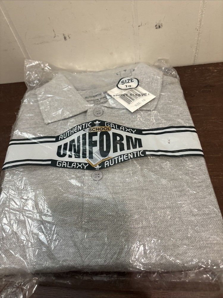 Authentic Galaxy School Uniform Gray Short Sleeve Polo Shirt Size 18