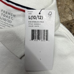 French Toast Boys Uniform Interlock Polo Shirt L (10/12) White Short Sleeve
