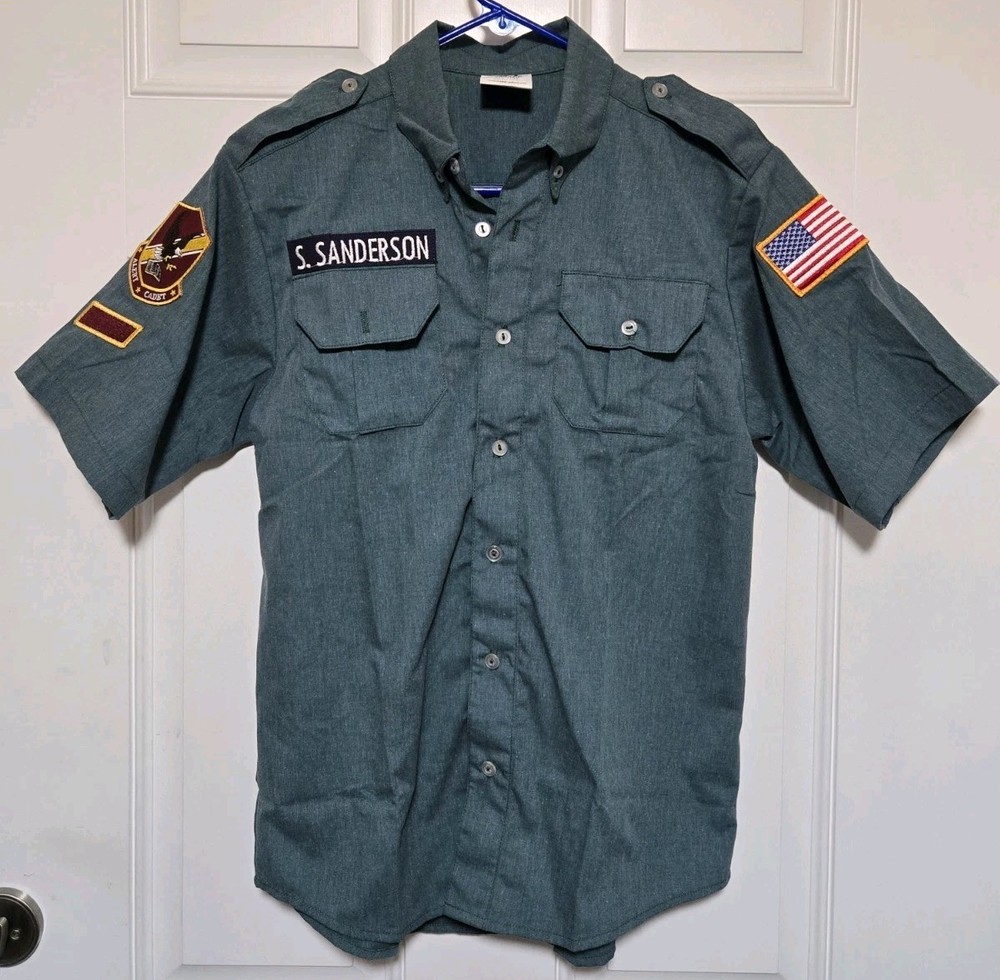Alert Cadet Uniform Shirt Size Youth Large Vtg Green Dress Top Scouts Boys