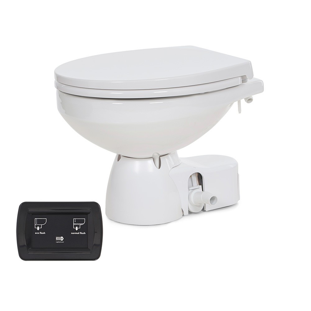 Jabsco Quiet Flush E2 Raw Water Toilet Regular Bowl – 12V Soft Close Lid [38245