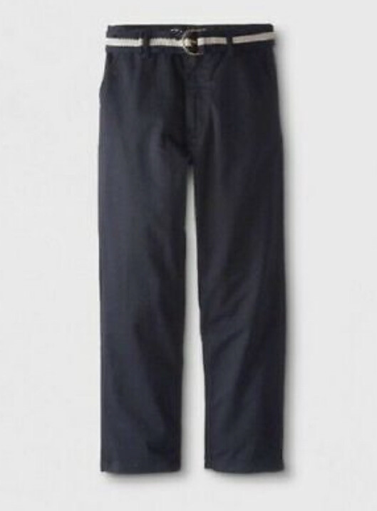 EDDIE BAUER SCHOOL BOY’S FLAT FRONT PANT WITH BELT ,NAVY, SIZE 16