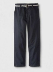EDDIE BAUER SCHOOL BOY’S FLAT FRONT PANT WITH BELT ,NAVY, SIZE 16
