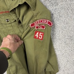 Vintage Boy Scouts Of America Shirt Hat Set Boys 10-12 Green Scout Uniform Twill