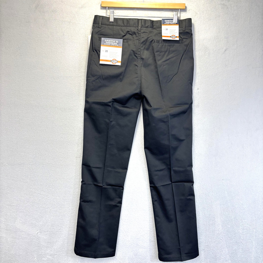 NWT Smith’s Boys Uniform Pants Youth Size 20 Black Flat Front Adjustable Waist
