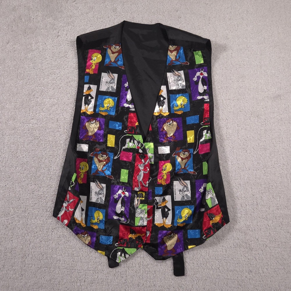 Vintage Looney Tunes Vest Boys Large Black Multicolor Cartoon Character 90s