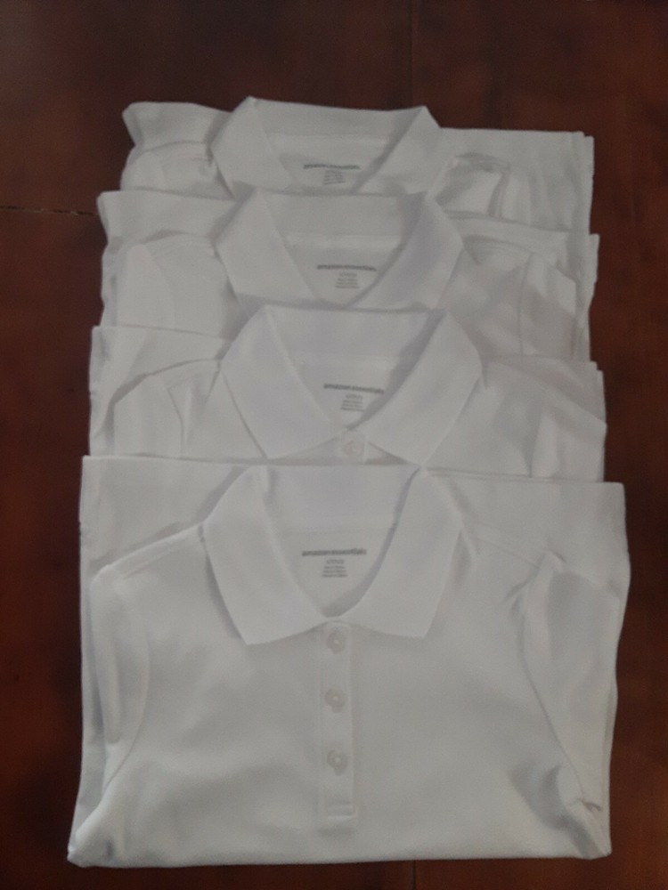 4pack Essentials Boys Uniform Short-Sleeve Pique Polo Shirts White size small