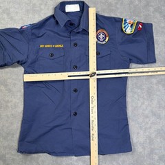 Boy Scouts Of America Shirt Youth Medium Blue Short Sleeve Uniform Patches BSA